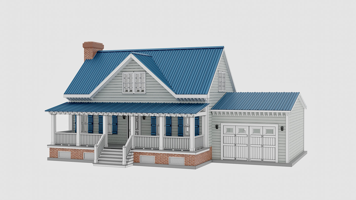 N scale Cottage house with garage - 1:160 for Diorama modeling kit - Building#29C