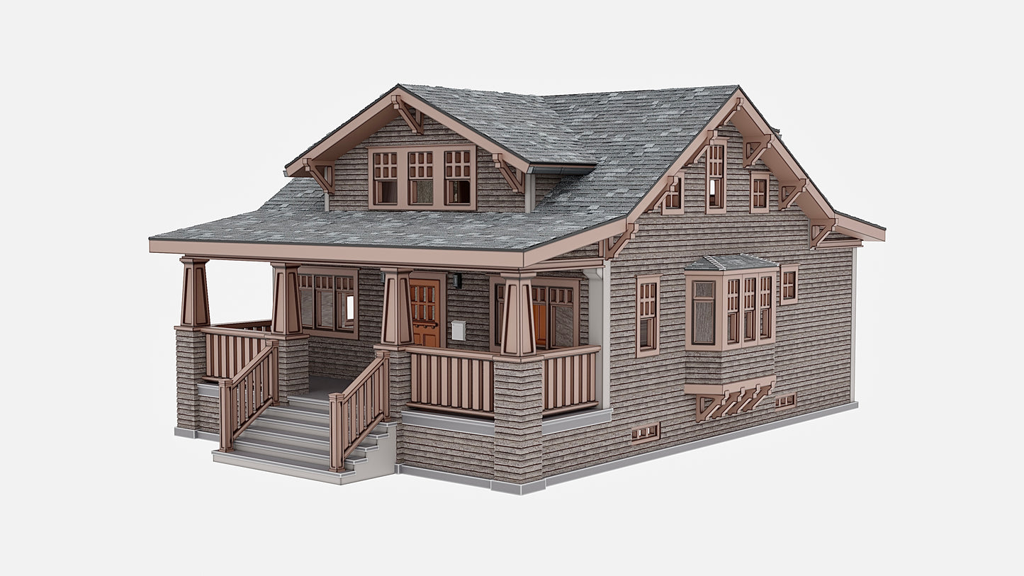 N scale Craftsman style bungalow - 1:160 for Diorama modeling kit - Building#27I